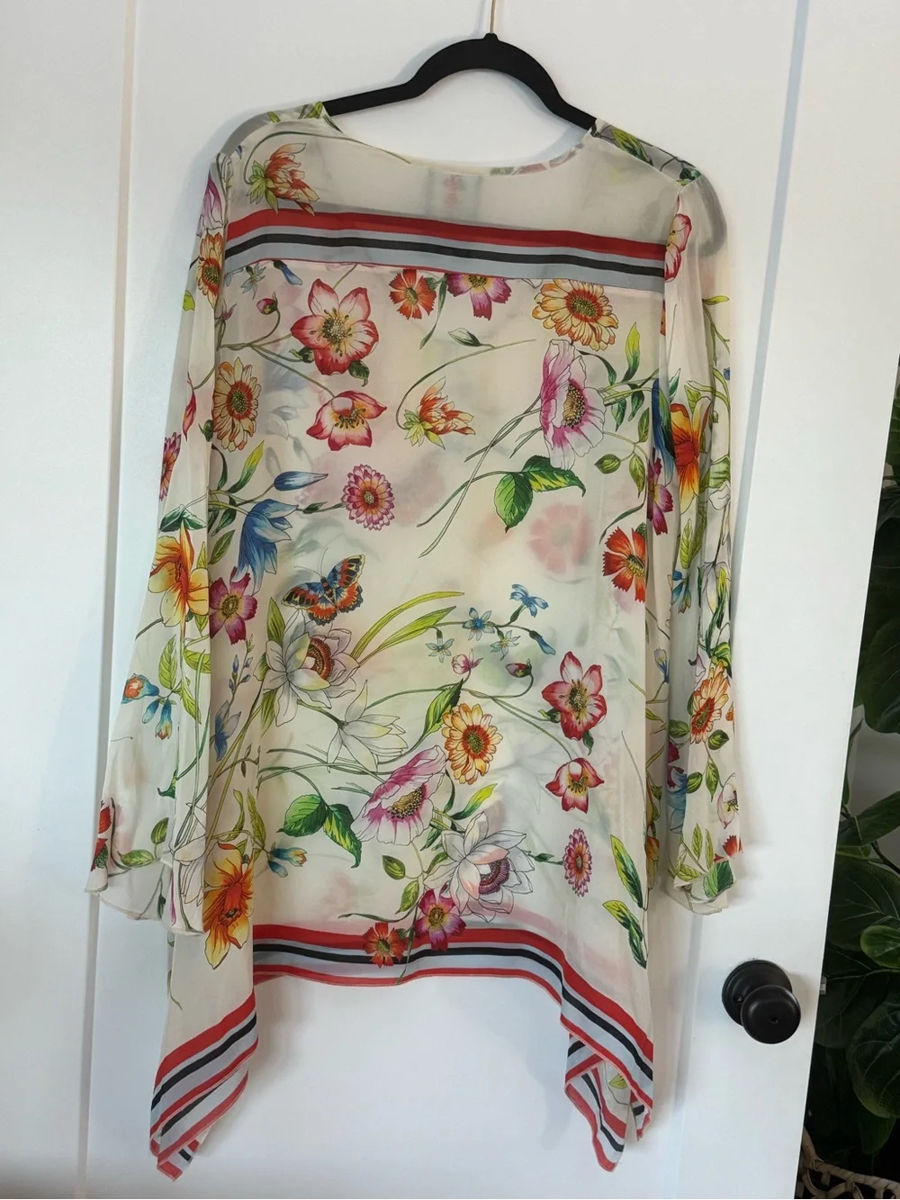 Johnny Was Cream Sheer Floral Tunic with Multicolor Blooms - Picture 1 of 2